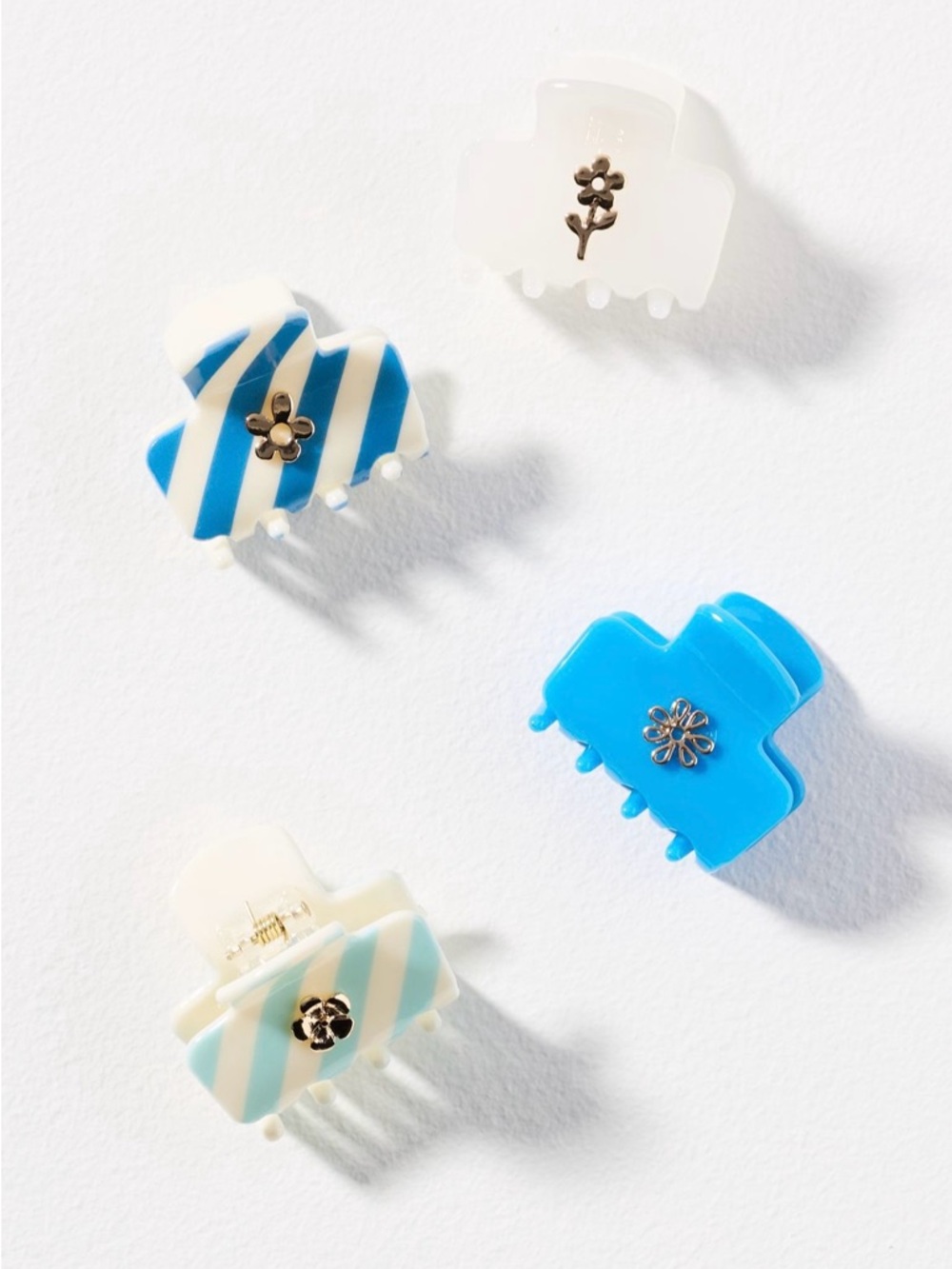 Anthropologie Berry Icon Mini Hair Claw Set of 4 in Blue/White NEW